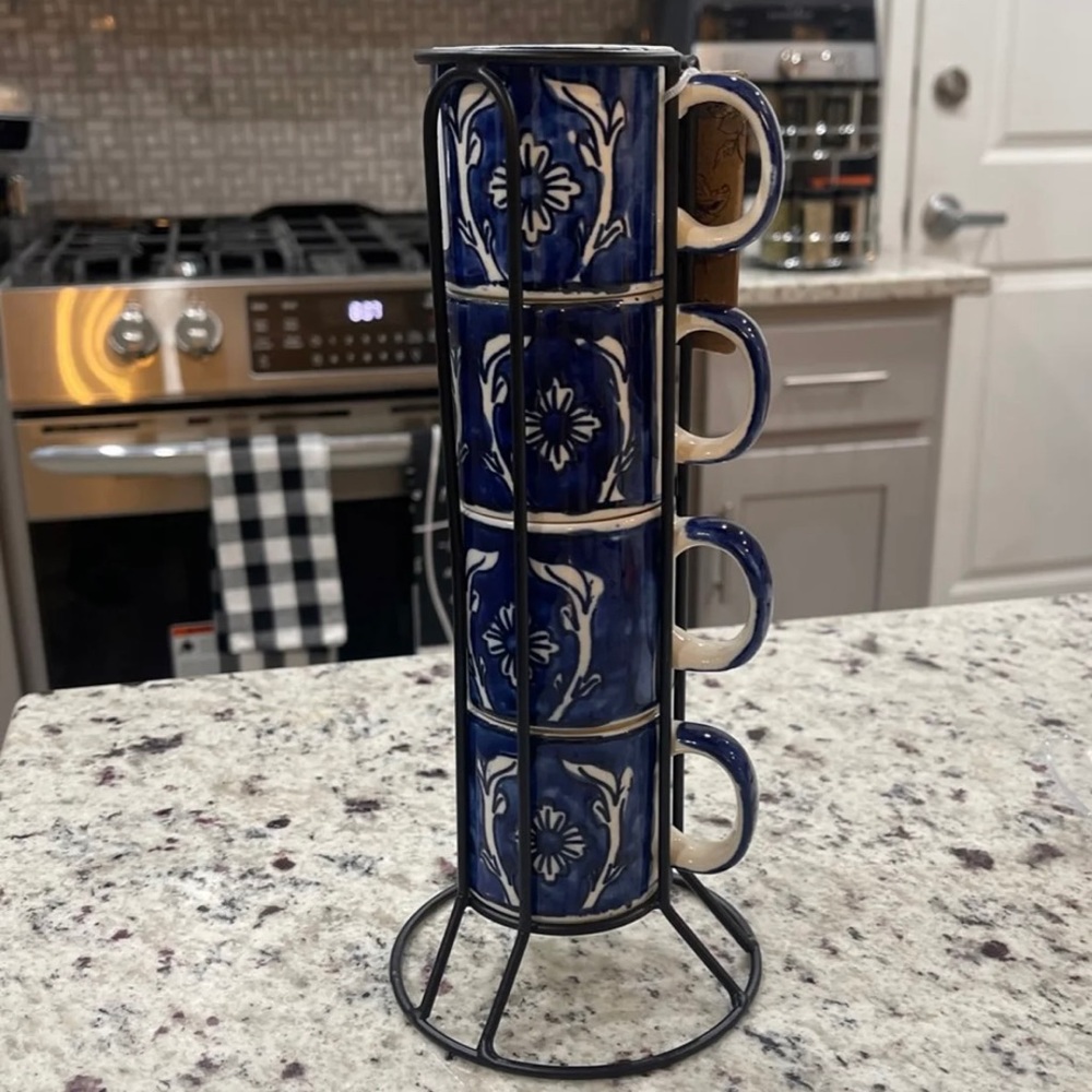 Beautiful Blue and White set of 4 Espresso Cups NWT